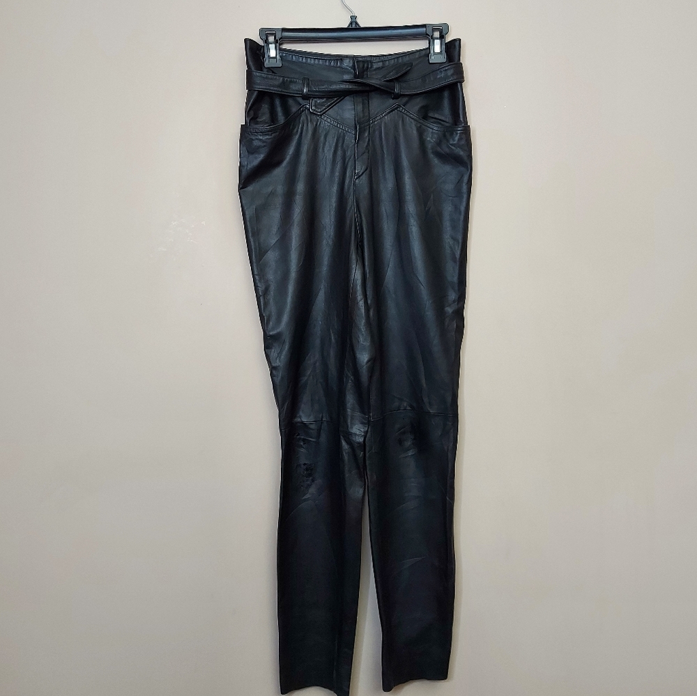 Firenze Carabo black leather paper bag waist pants